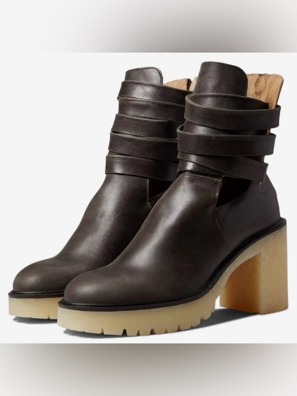 Free People Jesse Cut Out Leather Platform Heeled Boots 39
